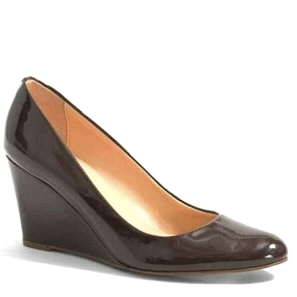 Crew Martina Wedges In Dark Aubergine Patent Leather